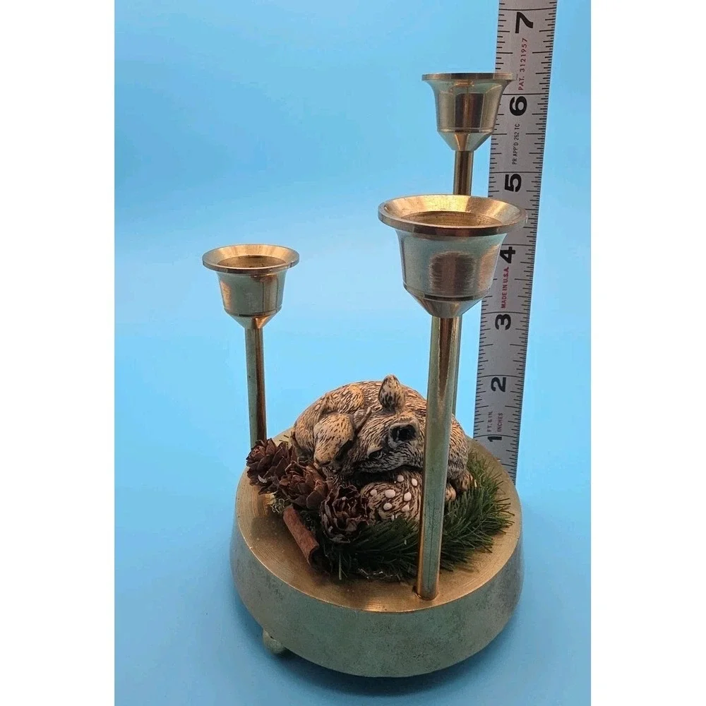Brass Graduated Candle Holder With‎ Ceramic Deer 3 Candle